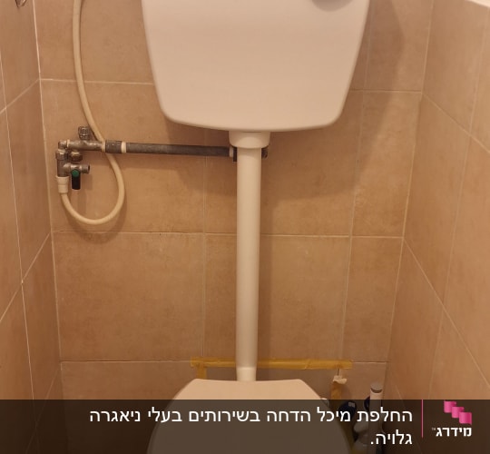 אסלה עם מיכל הדחה ומברשת ניקוי בשירותים